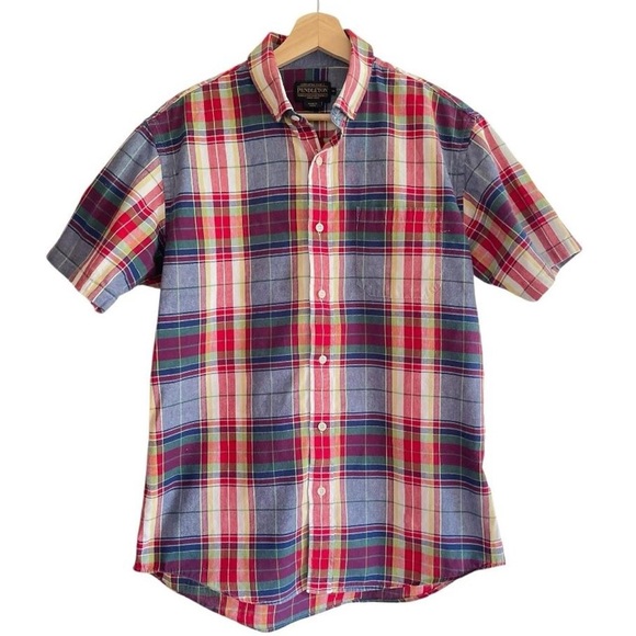 Pendleton Other - Pendleton Men’s Cotton Plaid Blue Red Short Sleeve Button Down Shirt M